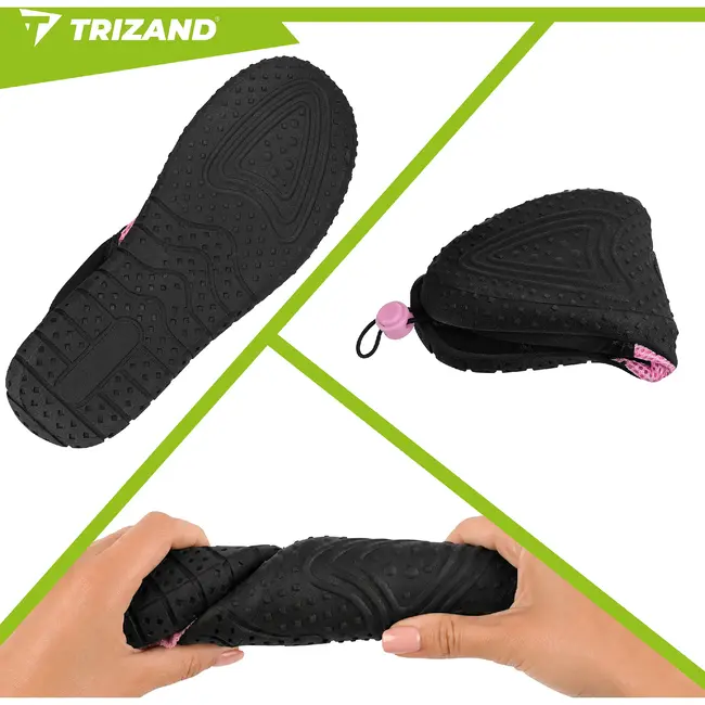 Trizand Zwart roze waterschoenen maat 39 met 5 mm antislipzool, sneldrogende mesh en trekkoord voor strand en zwembad