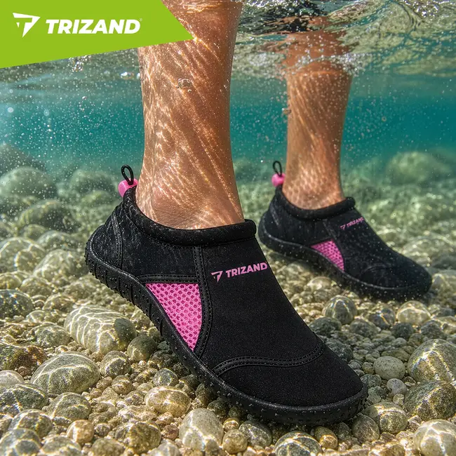Trizand Zwart roze waterschoenen maat 39 met 5 mm antislipzool, sneldrogende mesh en trekkoord voor strand en zwembad