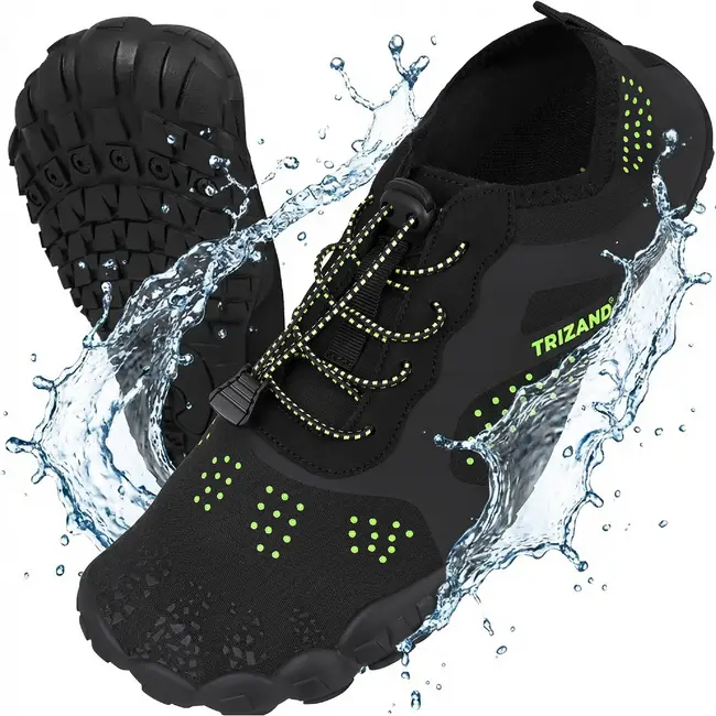 Trizand Zwarte waterschoenen maat 45 met 5 mm antislipzool, flexibele pasvorm en trekkoord voor strand en watersport