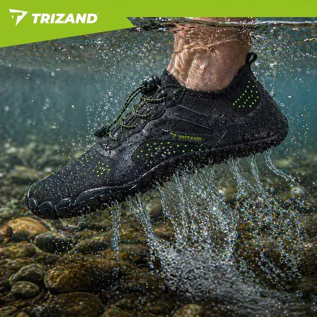 Trizand Zwarte waterschoenen maat 45 met 5 mm antislipzool, flexibele pasvorm en trekkoord voor strand en watersport