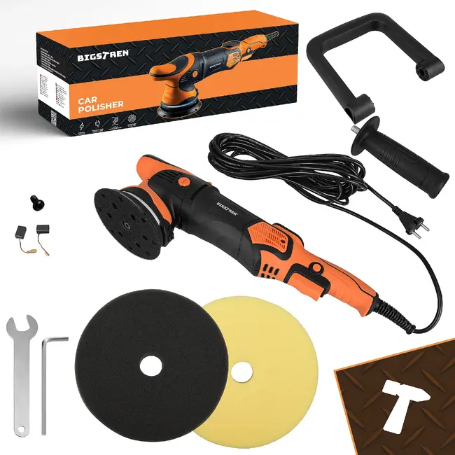 Bigstren Excentrische autopolijstmachine 1000 W met 125 mm steunschijf, 15 mm uitslag en 8 m kabel
