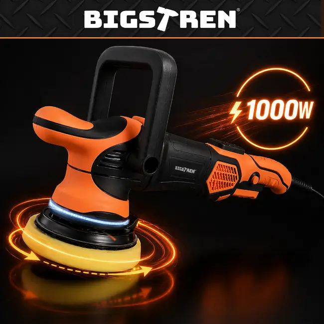 Bigstren Excentrische autopolijstmachine 1000 W met 125 mm steunschijf, 15 mm uitslag en 8 m kabel