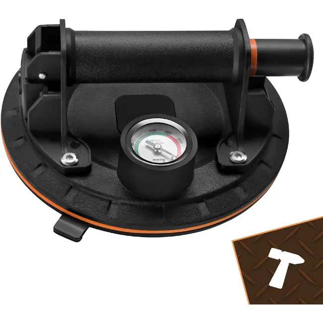 Bigstren Vacuüm zuignapset zwart 200 mm, set van 2 met pomp, drukmeter, koffer en grip voor gladde oppervlakken tot 200 kg per stuk