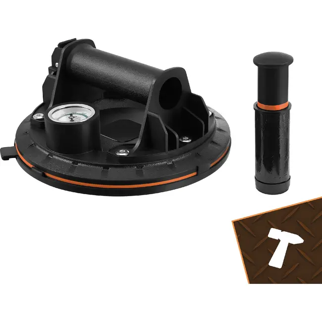 Bigstren Vacuüm zuignapset zwart 200 mm, set van 2 met pomp, drukmeter, koffer en grip voor gladde oppervlakken tot 200 kg per stuk