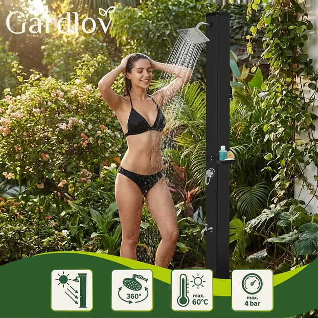 Gardlov Zonne buitendouche 40 L voor tuin, zwembad en perceel met kraan en tuinslangaansluiting
