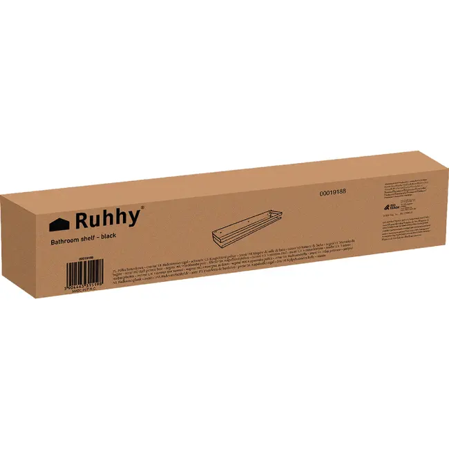 Ruhhy Zwarte badkamerplank 50 cm van roestvrij staal met montagekit en draagkracht tot 10 kg