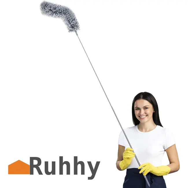 Ruhhy Telescopische stofborstel 84 tot 250 cm met 2 verwisselbare borstels, microfiber koppen en roestvrijstalen steel voor thuis