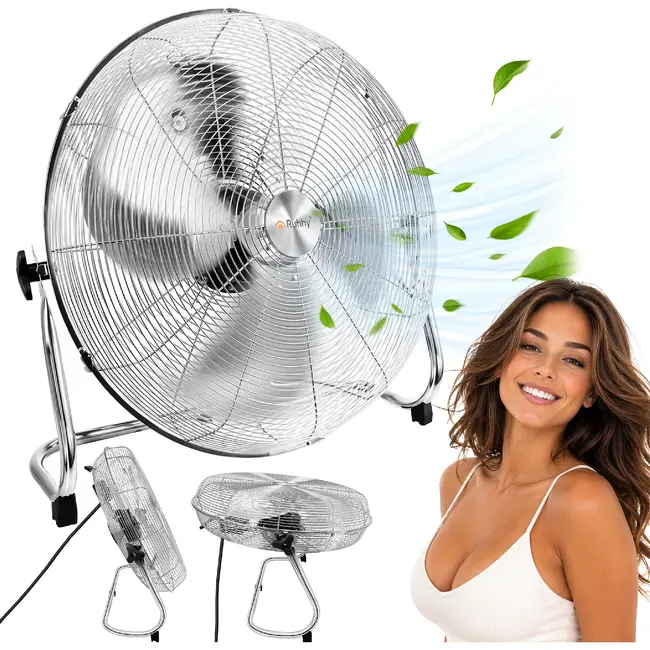 Ruhhy Vloerventilator 50 cm 130 W met aluminium bladen 3 snelheden kogellagers en stevige basis voor droge ruimtes