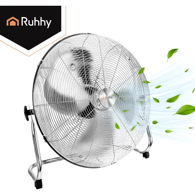 Ruhhy Vloerventilator 50 cm 130 W met aluminium bladen 3 snelheden kogellagers en stevige basis voor droge ruimtes