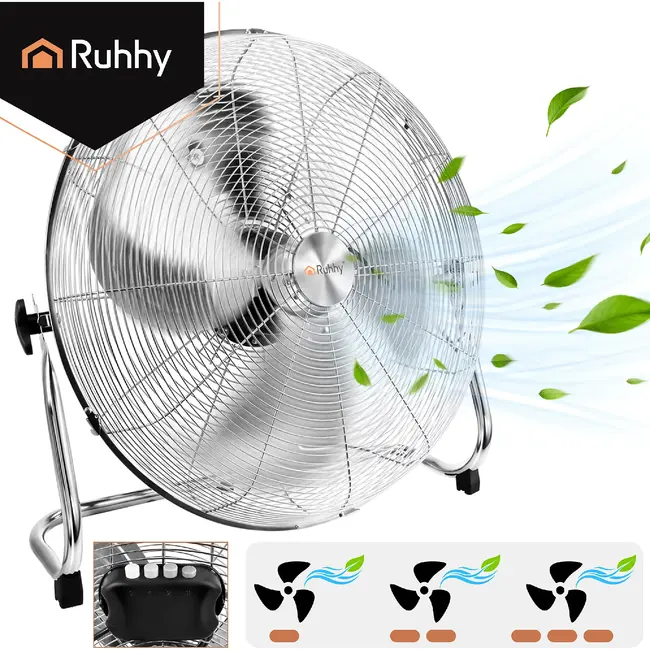 Ruhhy Vloerventilator 50 cm 130 W met aluminium bladen 3 snelheden kogellagers en stevige basis voor droge ruimtes