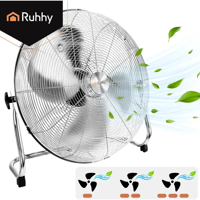 Ruhhy Vloerventilator 50 cm 130 W met aluminium bladen 3 snelheden kogellagers en stevige basis voor droge ruimtes