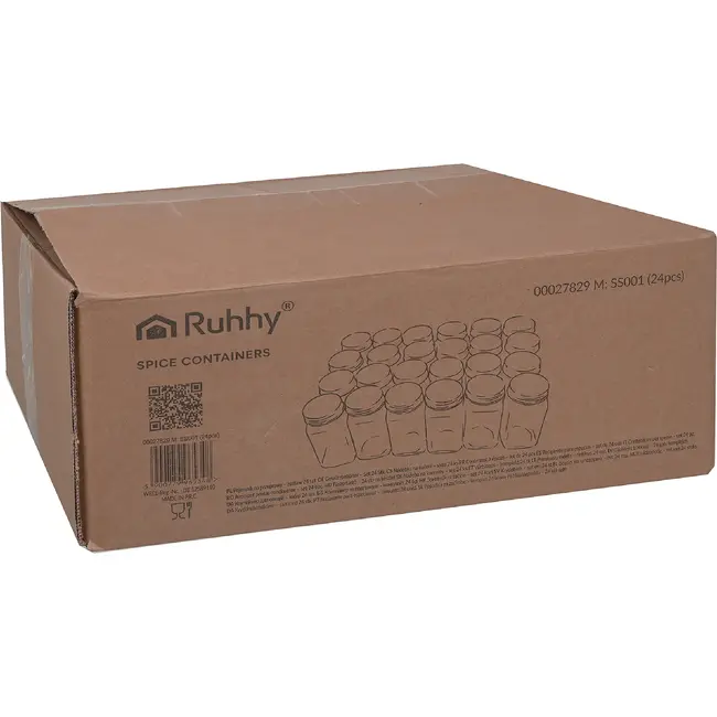 Ruhhy Kruidenpotjes set 24 stuks van glas 120 ml met 2-in-1 doseerdoppen, 72 labels, trechter, marker en reinigingsborstels