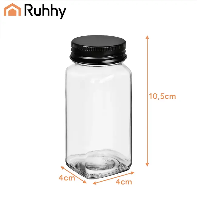 Ruhhy Kruidenpotjes set 24 stuks van glas 120 ml met 2-in-1 doseerdoppen, 72 labels, trechter, marker en reinigingsborstels