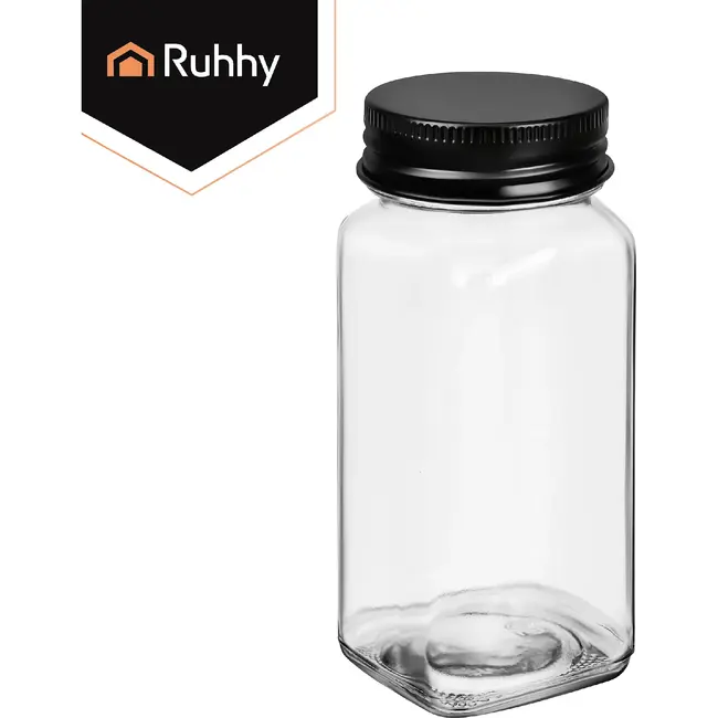 Ruhhy Kruidenpotjes set 24 stuks van glas 120 ml met 2-in-1 doseerdoppen, 72 labels, trechter, marker en reinigingsborstels