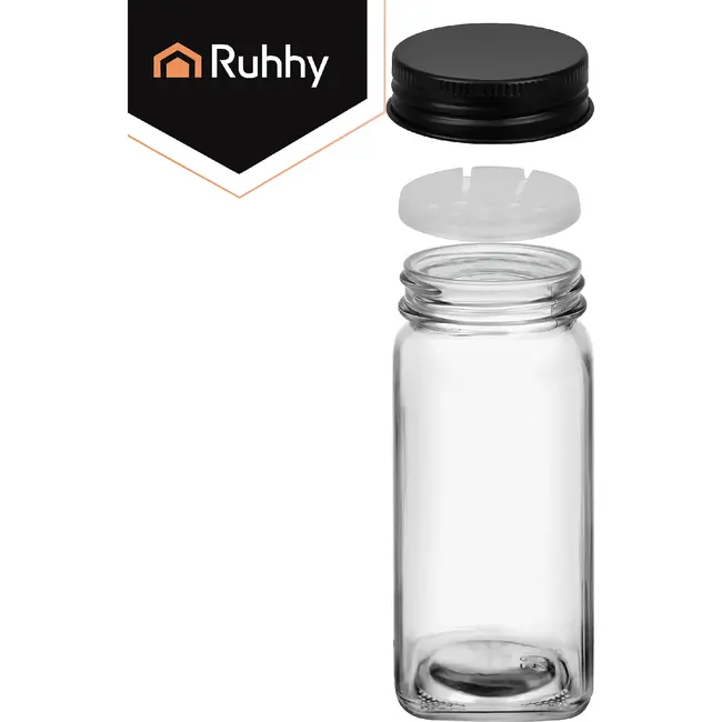 Ruhhy Kruidenpotjes set 24 stuks van glas 120 ml met 2-in-1 doseerdoppen, 72 labels, trechter, marker en reinigingsborstels