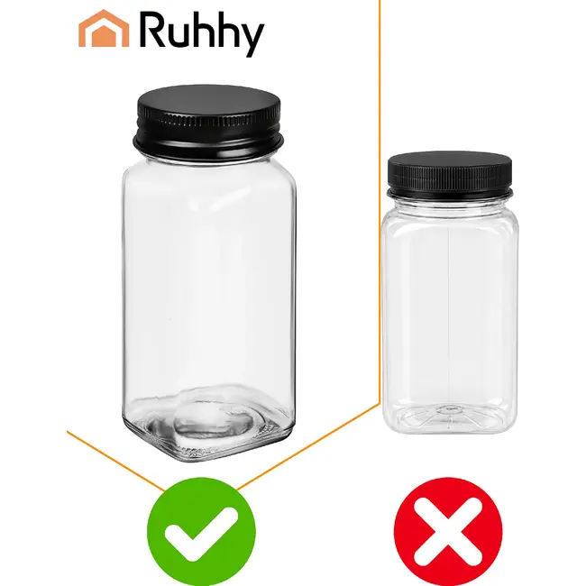 Ruhhy Kruidenpotjes set 24 stuks van glas 120 ml met 2-in-1 doseerdoppen, 72 labels, trechter, marker en reinigingsborstels