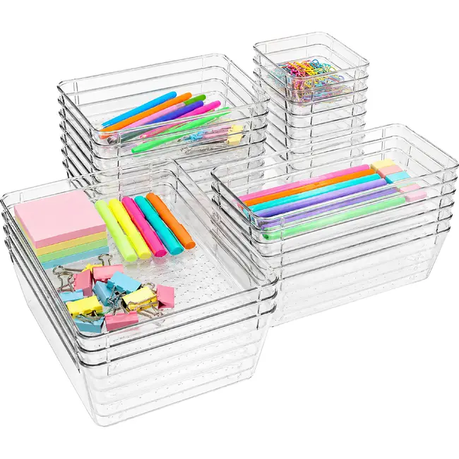 Ruhhy Lade-organizer 25-delig transparant met stapelbare bakjes in 4 formaten voor bureau keuken make-up lade en kantoorla