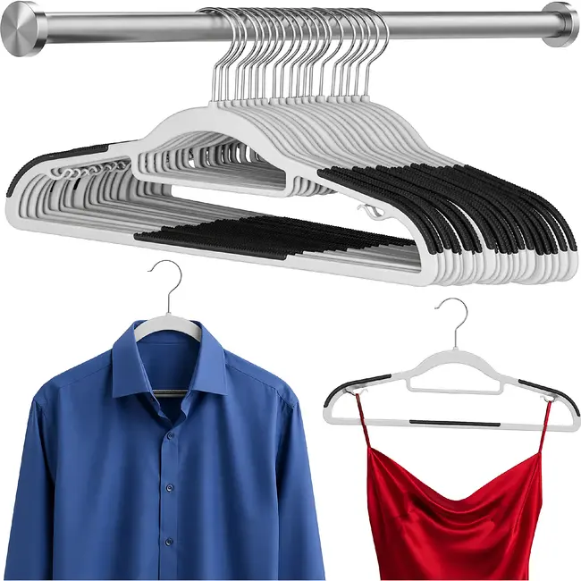 Ruhhy Antislip kledinghangers 20 stuks grijs 42 cm met slim ruimtebesparend ontwerp, draaibare haak en broekenstang