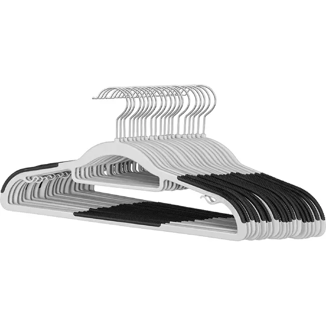 Ruhhy Antislip kledinghangers 20 stuks grijs 42 cm met slim ruimtebesparend ontwerp, draaibare haak en broekenstang