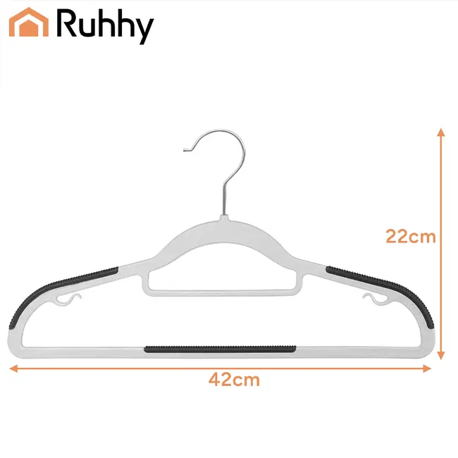Ruhhy Antislip kledinghangers 20 stuks grijs 42 cm met slim ruimtebesparend ontwerp, draaibare haak en broekenstang