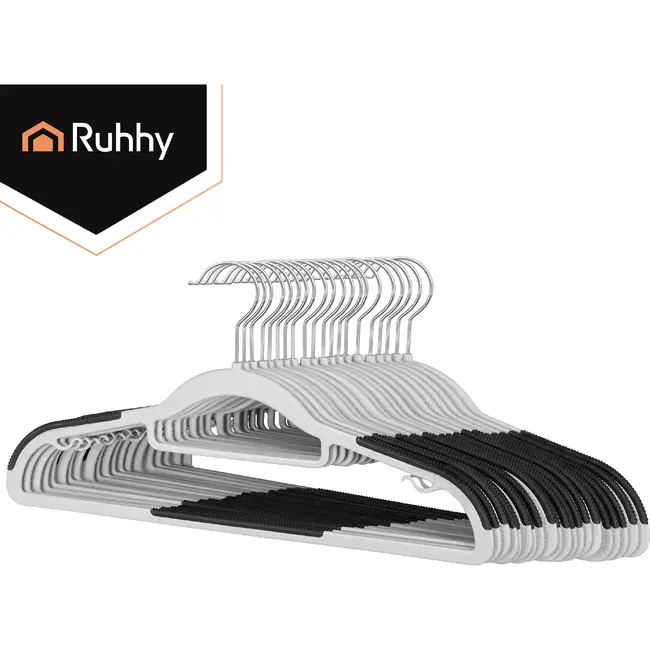 Ruhhy Antislip kledinghangers 20 stuks grijs 42 cm met slim ruimtebesparend ontwerp, draaibare haak en broekenstang