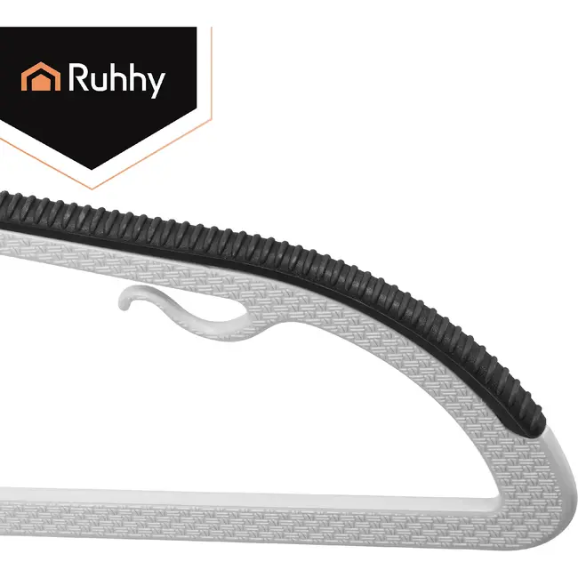 Ruhhy Antislip kledinghangers 20 stuks grijs 42 cm met slim ruimtebesparend ontwerp, draaibare haak en broekenstang