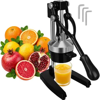 Ruhhy Handmatige citruspers 40 cm met stevige metalen constructie, lange hefboom, antislipvoet, losse zeef en kom voor sap