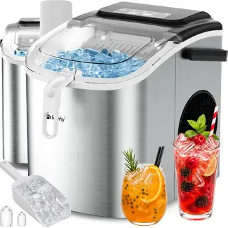 Ruhhy Ijsblokjesmachine 1,2 L zilver met ijsschep 12 kg per dag en 2 ijsblokjesmaten