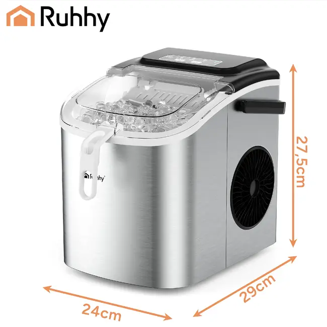 Ruhhy Ijsblokjesmachine 1,2 L zilver met ijsschep 12 kg per dag en 2 ijsblokjesmaten