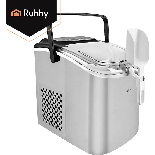 Ruhhy Ijsblokjesmachine 1,2 L zilver met ijsschep 12 kg per dag en 2 ijsblokjesmaten