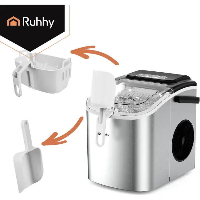 Ruhhy Ijsblokjesmachine 1,2 L zilver met ijsschep 12 kg per dag en 2 ijsblokjesmaten