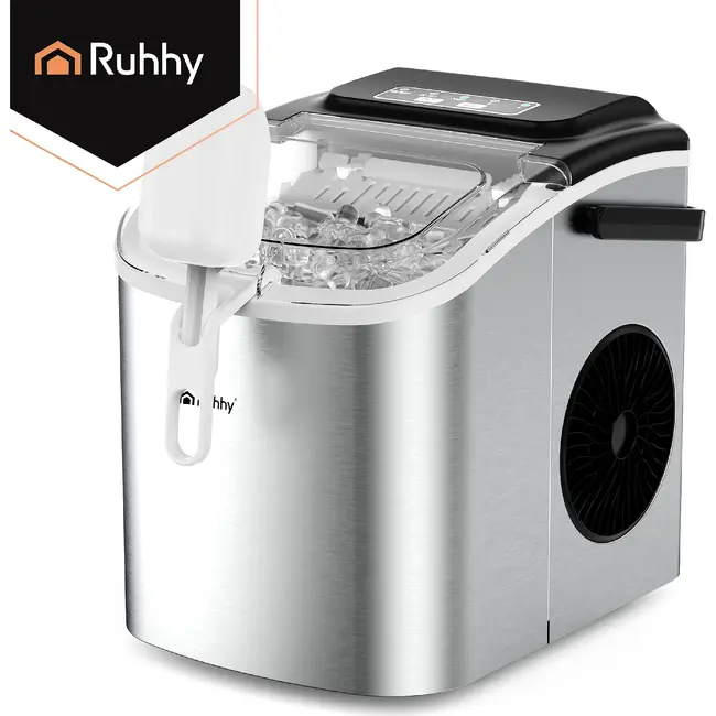 Ruhhy Ijsblokjesmachine 1,2 L zilver met ijsschep 12 kg per dag en 2 ijsblokjesmaten