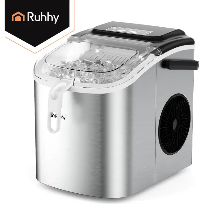 Ruhhy Ijsblokjesmachine 1,2 L zilver met ijsschep 12 kg per dag en 2 ijsblokjesmaten