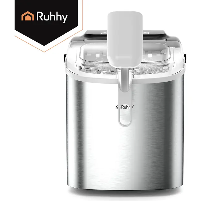 Ruhhy Ijsblokjesmachine 1,2 L zilver met ijsschep 12 kg per dag en 2 ijsblokjesmaten