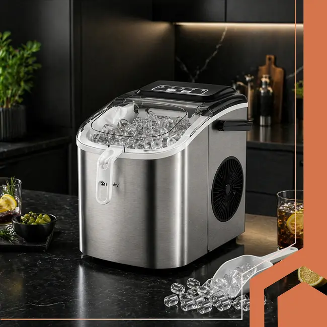 Ruhhy Ijsblokjesmachine 1,2 L zilver met ijsschep 12 kg per dag en 2 ijsblokjesmaten