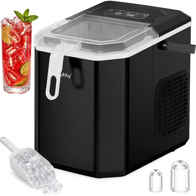 Ruhhy IJsblokjesmachine 1,2 l zwart met compressor, 2 ijsformaten en cyclus van 6 tot 13 min
