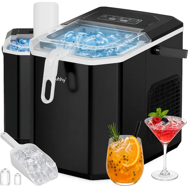 Ruhhy IJsblokjesmachine 1,2 l zwart met compressor, 2 ijsformaten en cyclus van 6 tot 13 min