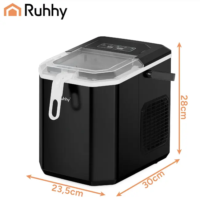 Ruhhy IJsblokjesmachine 1,2 l zwart met compressor, 2 ijsformaten en cyclus van 6 tot 13 min