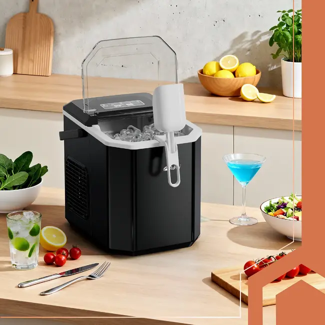 Ruhhy IJsblokjesmachine 1,2 l zwart met compressor, 2 ijsformaten en cyclus van 6 tot 13 min