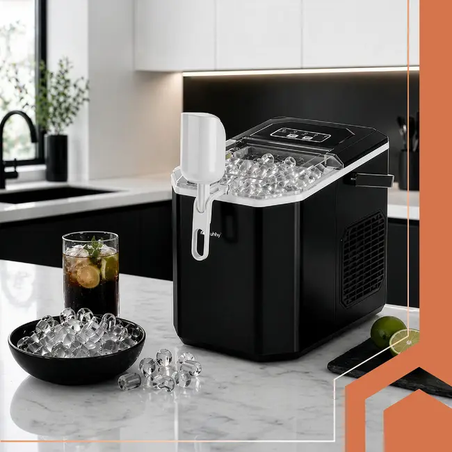 Ruhhy IJsblokjesmachine 1,2 l zwart met compressor, 2 ijsformaten en cyclus van 6 tot 13 min