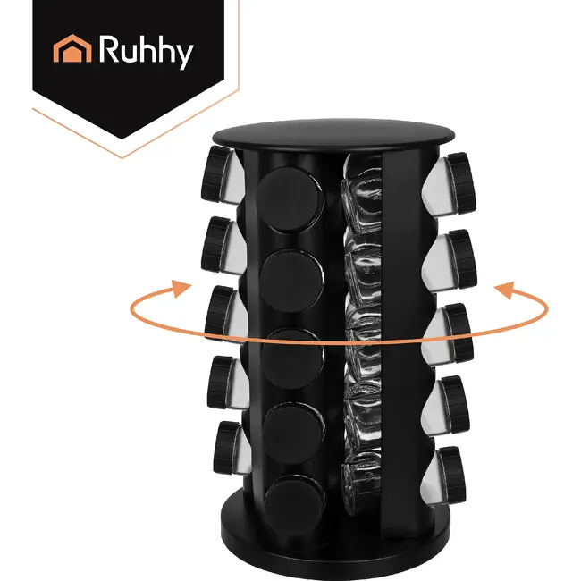 Ruhhy Kruidenpotjesset 20 stuks met 360° draaibare houder, glazen potjes van 90 ml, stickers, stift en siliconen trechter