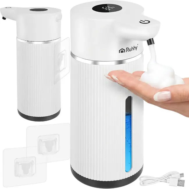 Ruhhy Automatische zeepdispenser 420 ml wit met 4 doseerniveaus, sensor en USB-C opladen