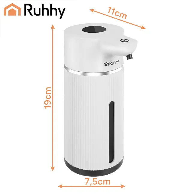 Ruhhy Automatische zeepdispenser 420 ml wit met 4 doseerniveaus, sensor en USB-C opladen