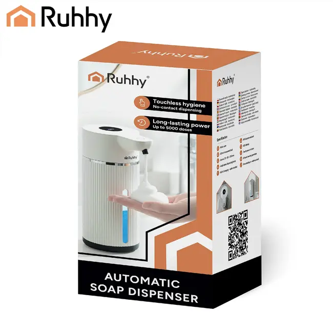Ruhhy Automatische zeepdispenser 420 ml wit met 4 doseerniveaus, sensor en USB-C opladen