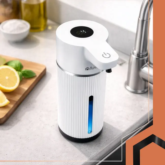 Ruhhy Automatische zeepdispenser 420 ml wit met 4 doseerniveaus, sensor en USB-C opladen