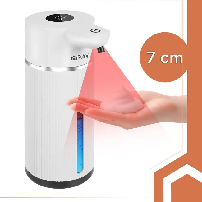 Ruhhy Automatische zeepdispenser 420 ml wit met 4 doseerniveaus, sensor en USB-C opladen