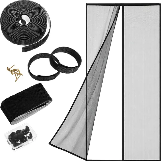 Repest Magnetisch vliegengordijn 100 x 210 cm zwart met klittenbandmontage voor deuren