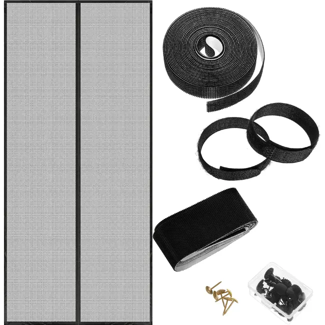 Repest Magnetisch vliegengordijn 100 x 210 cm zwart met klittenbandmontage voor deuren