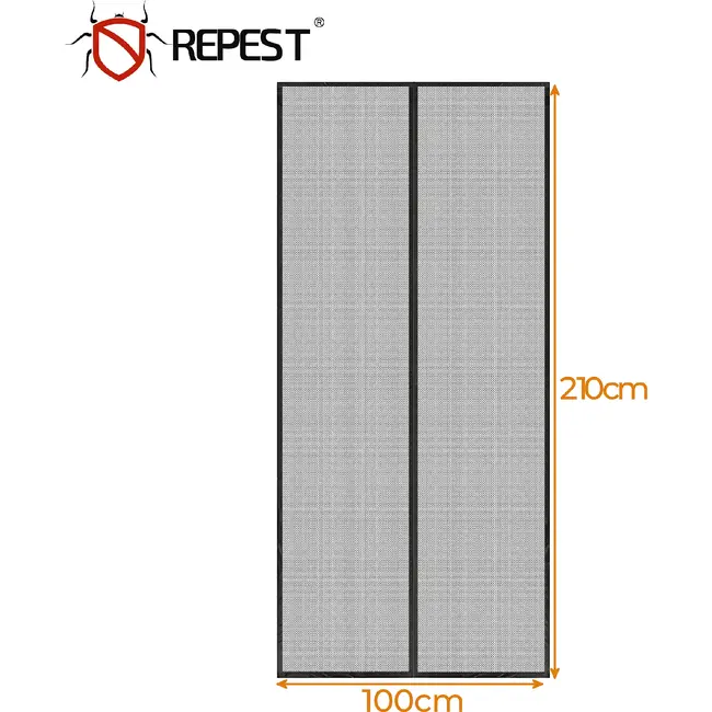 Repest Magnetisch vliegengordijn 100 x 210 cm zwart met klittenbandmontage voor deuren