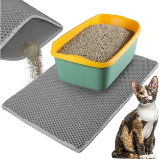 Purlov Grijze kattenbakmat 75 x 55 cm met antislip bodem en open opvangpocket